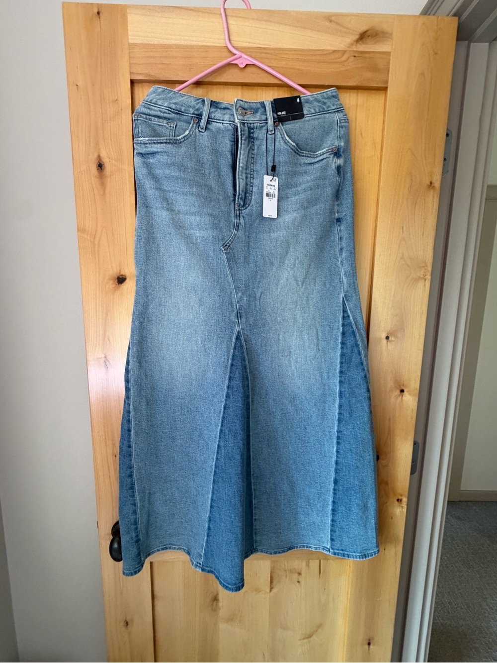 Express Light Blue Denim Flare Skirt - Wide Panel